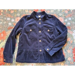 J.Jill Navy Blue Corduroy Peplum Jacket Mock Neck Button Front Womens M